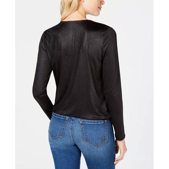 NWT Womens Size Large XL INC International Concepts Purple Shiny Wrap V-Neck Top - Picture 3 of 5